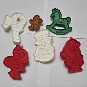 1980s 6 christmas hallmark cookie cutters Candy Can 2 Snowmans Santa Gingerbread